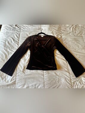 Metaphor Brown Velvet Wrap Top with Flared Sleeves
